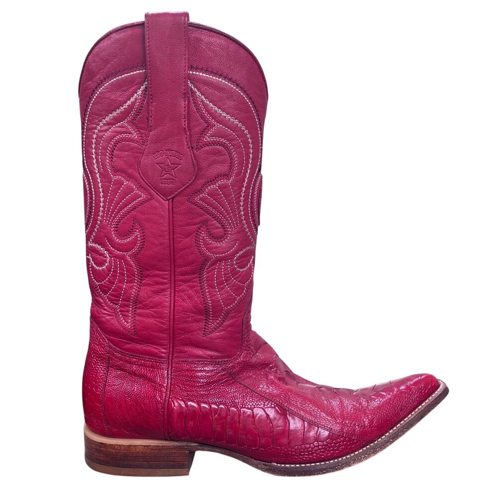 Los Altos Red Ostrich Leg Wide Cowboy Boots Size 9.5 EE
